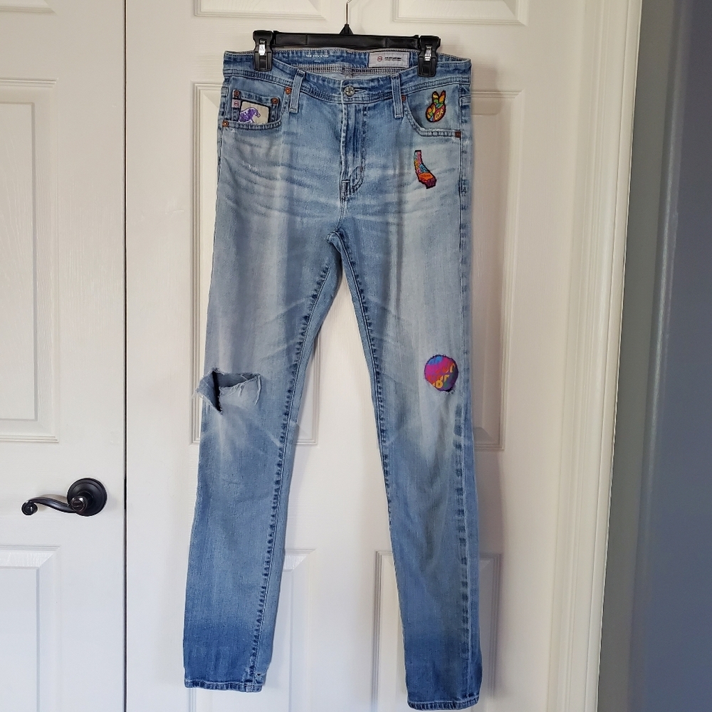 Adriano Goldschmied The Stockton Jeans Blue Distressed Patched Skinny 33R